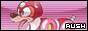 Static banner of Rush from Mega Man with the text 'Rush' in the corner